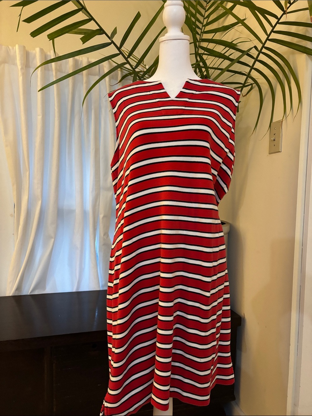 Talbots Red, White & Blue Striped Sleeveless Midi Dress